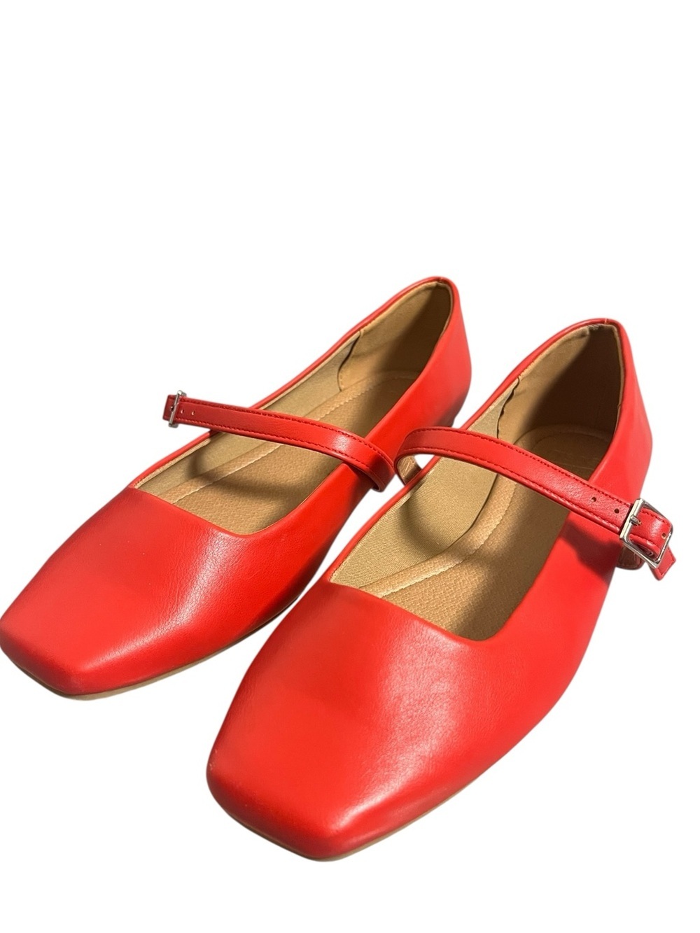 Mary Jane Ballet Flats Red ASOS Design Lottie Faux Leather Square Toe — 10 - Picture 5 of 11